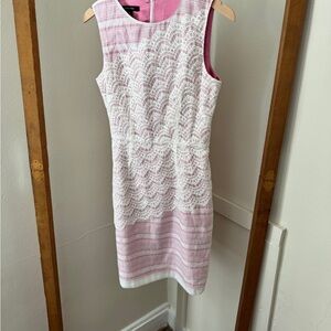 Chic Pink and White Lace Midi Dress